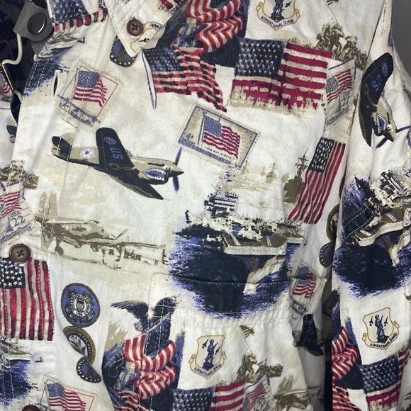 2XL Cotton Traders Sport button up shirt. Off white with military emblems. - Picture 2 of 5